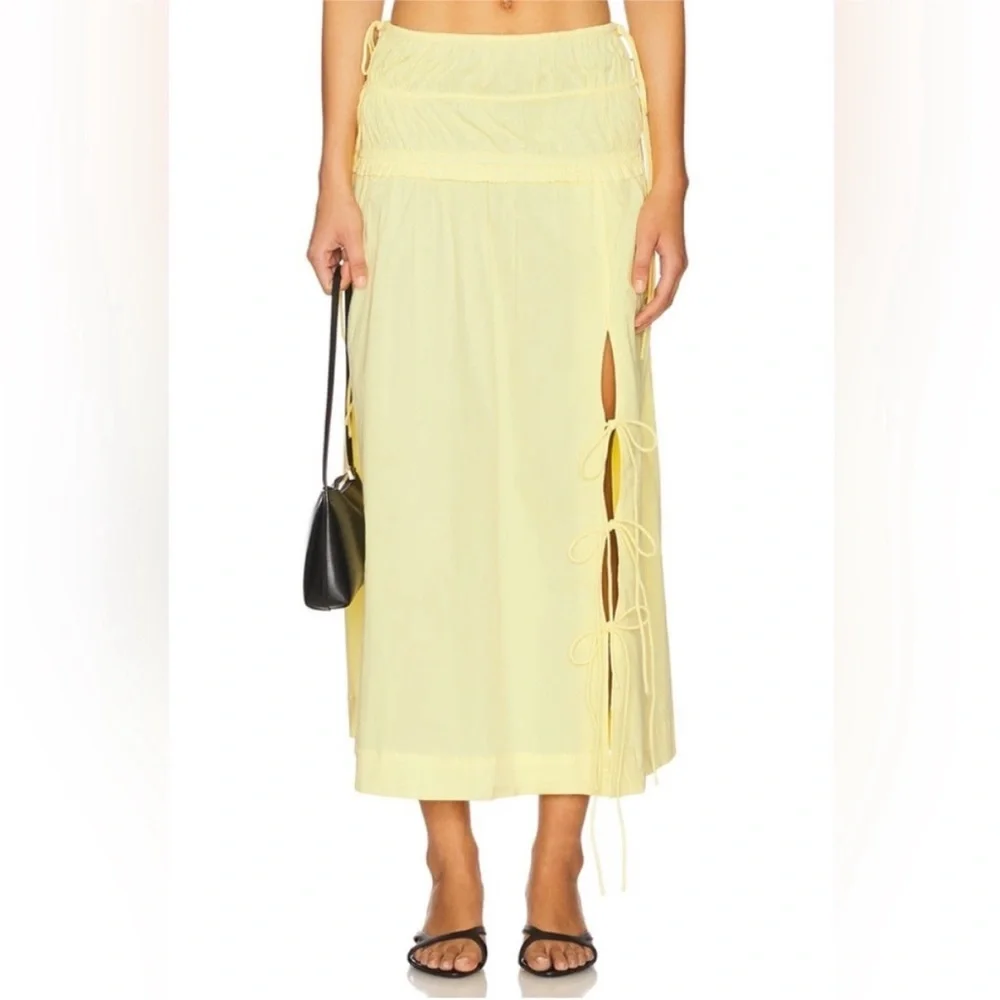 Damson Madder Charlotte Midi Skirt in Yellow - Picture 3 of 11